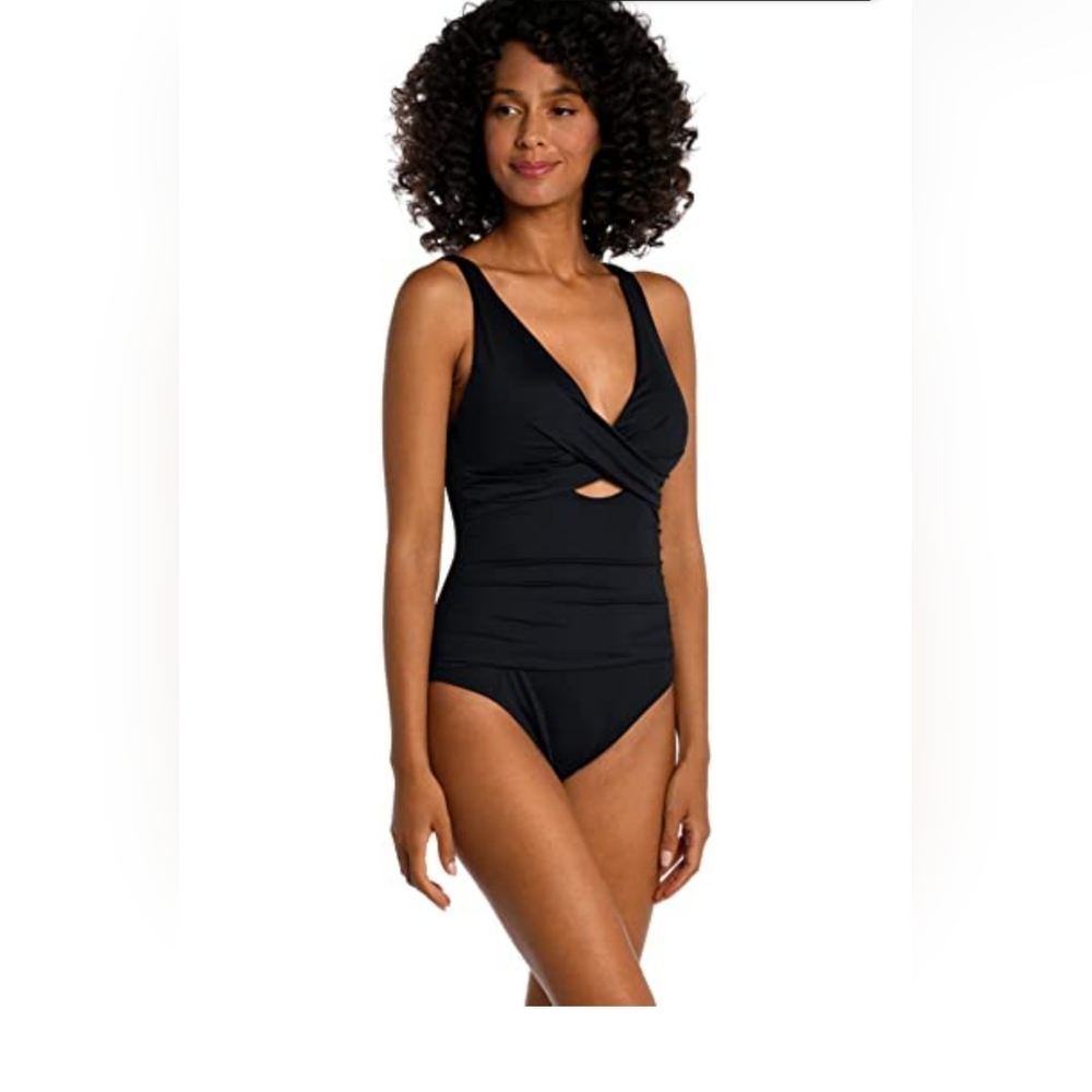 La Blanca Black Twist-Front One-Piece Swimsuit
